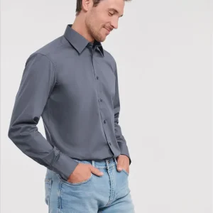Russell Men LSL Tailored Polycot. Poplin Shirt