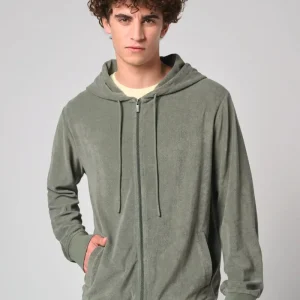 Ecologische badstof sweater met rits en capuchon