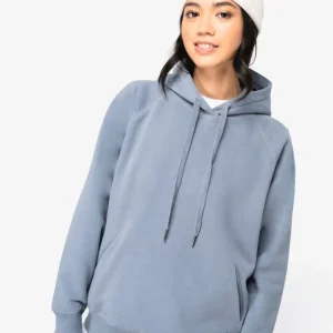 Ecologische damessweater met capuchon en raglanmouwen