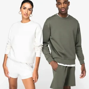 Ecologische uniseks sweater met ronde hals en afhangende mouwen in geborsteld fleece