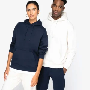 Ecologische uniseks sweater met capuchon en afhangende mouwen in geborsteld fleece