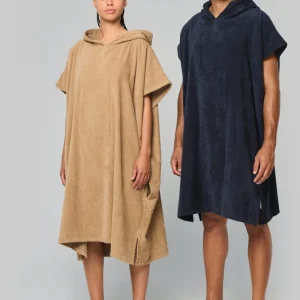 Uniseks poncho met capuchon van badstof